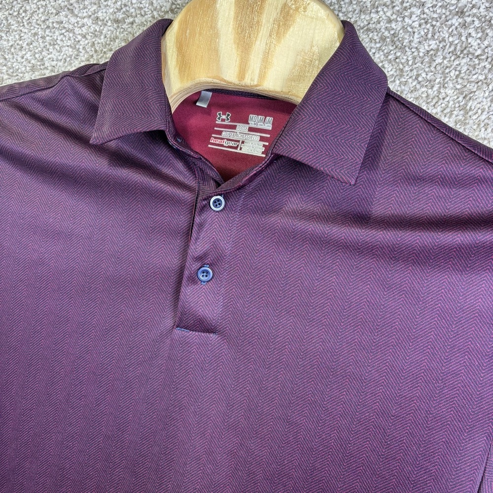 Under Armour HeatGear Polo Shirt Mens Medium Red Herringbone Golf 1323151